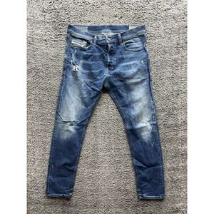 Diesel Tepphar Slim-Carrot Stretch Distressed Denim Jeans Blue Mens Size 33 x 30